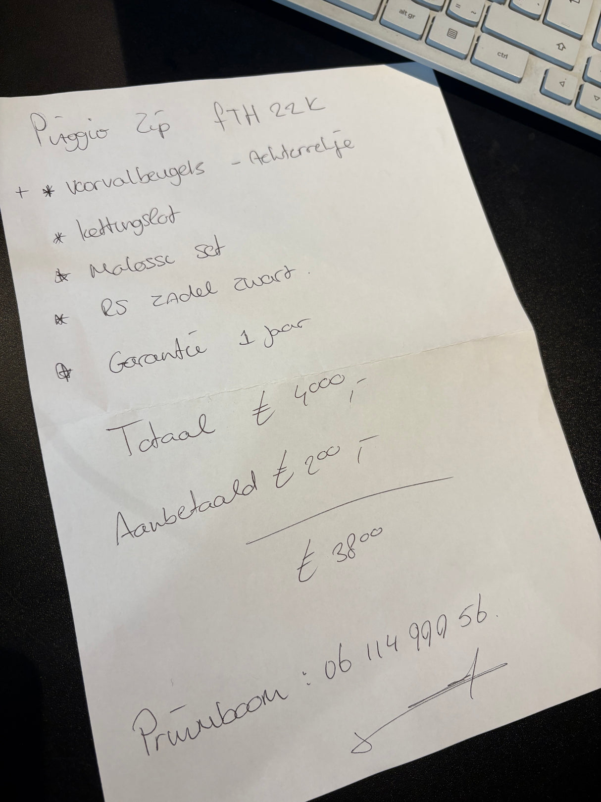Zip zwart volgens afspraak