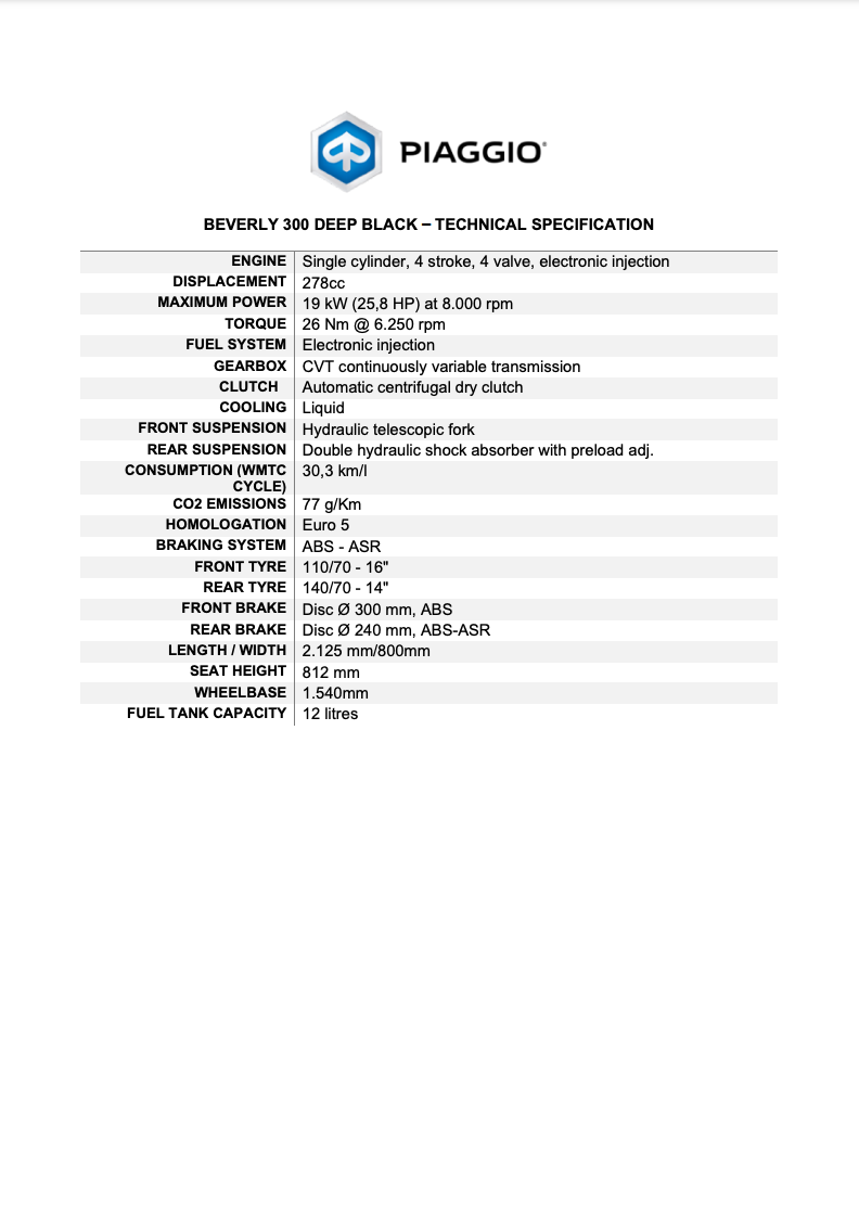 Piaggio Beverly 300/400 hpe