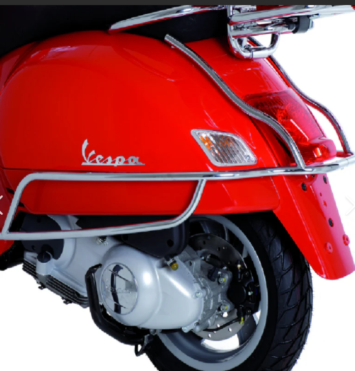Achtervalbeugels origineel mat zwart / chrome Vespa GTS