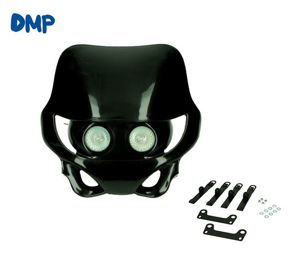 Koplamp DMP Unit Zwart Derbi Senda / Cpi SM / Cpi SMX / Beta RR Motard/ Aprilia RX50 Enduro / Yamaha Dt 50 R / Rieju RR 50 / Rieju MRT / Gilera SMT 50 / Gilera Zulu / Honda MT / Honda MTX / Malaguti XTM