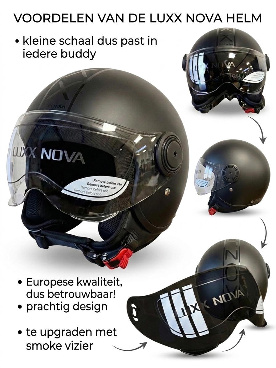 Luxx Nova Helm - Dames & Heren - Brommer - Scooter - Motor - Mat zwart - Europees (LENTE VOORDEEL)