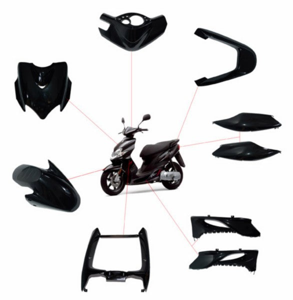 Kappenset DMP zwart 9 delig Yamaha Jog / MBK Mach G